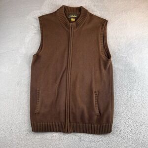 Cabela's 100% Cotton Knitted Full Zip Sweater Vest Mens Medium Brown Casual